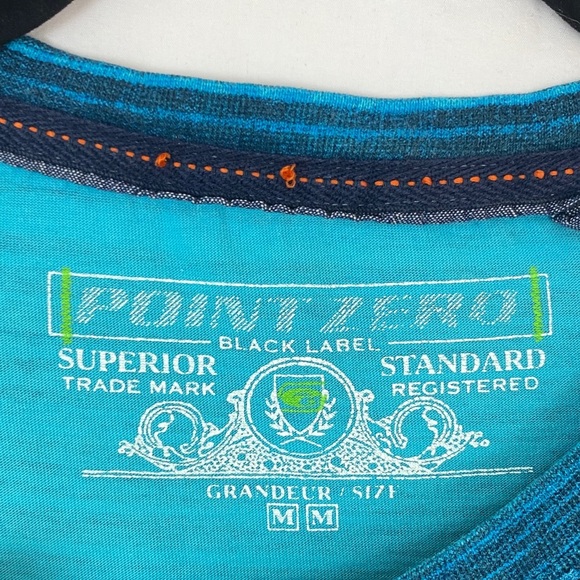 Point Zero Teal Striped Tee Men’s Medium - Picture 2 of 10